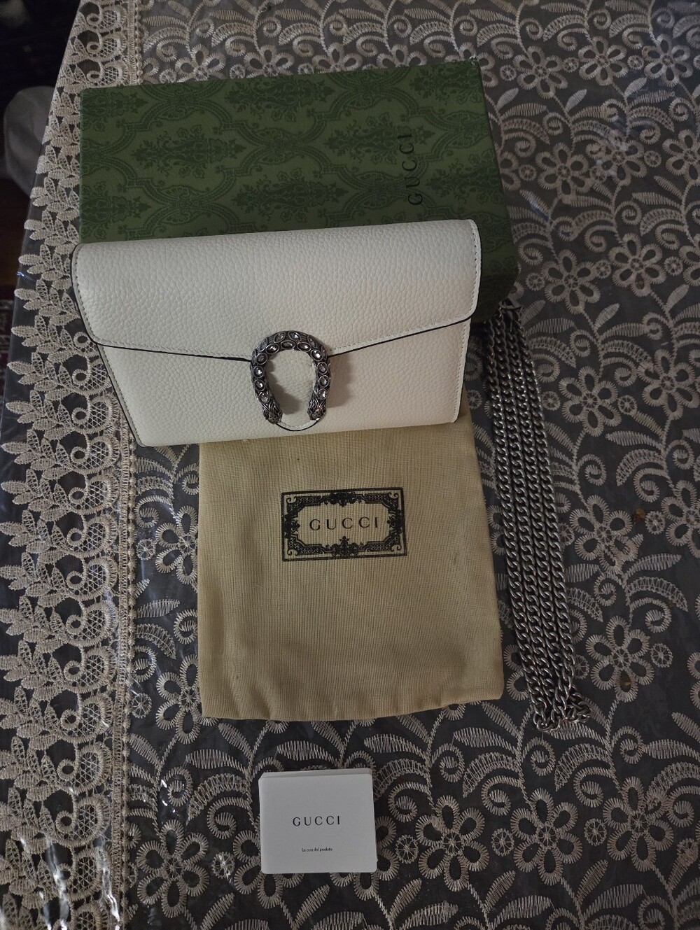 Brand New Gucci White Dionysus Wallet with Silver Horsebit Accent